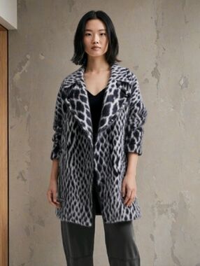 Banana Republic Leopard Wool Alpaca Cocoon Moto Classic Fall Winter Coat M